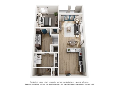 Floor plan for 1 bed, 1 bath, 795 sqft